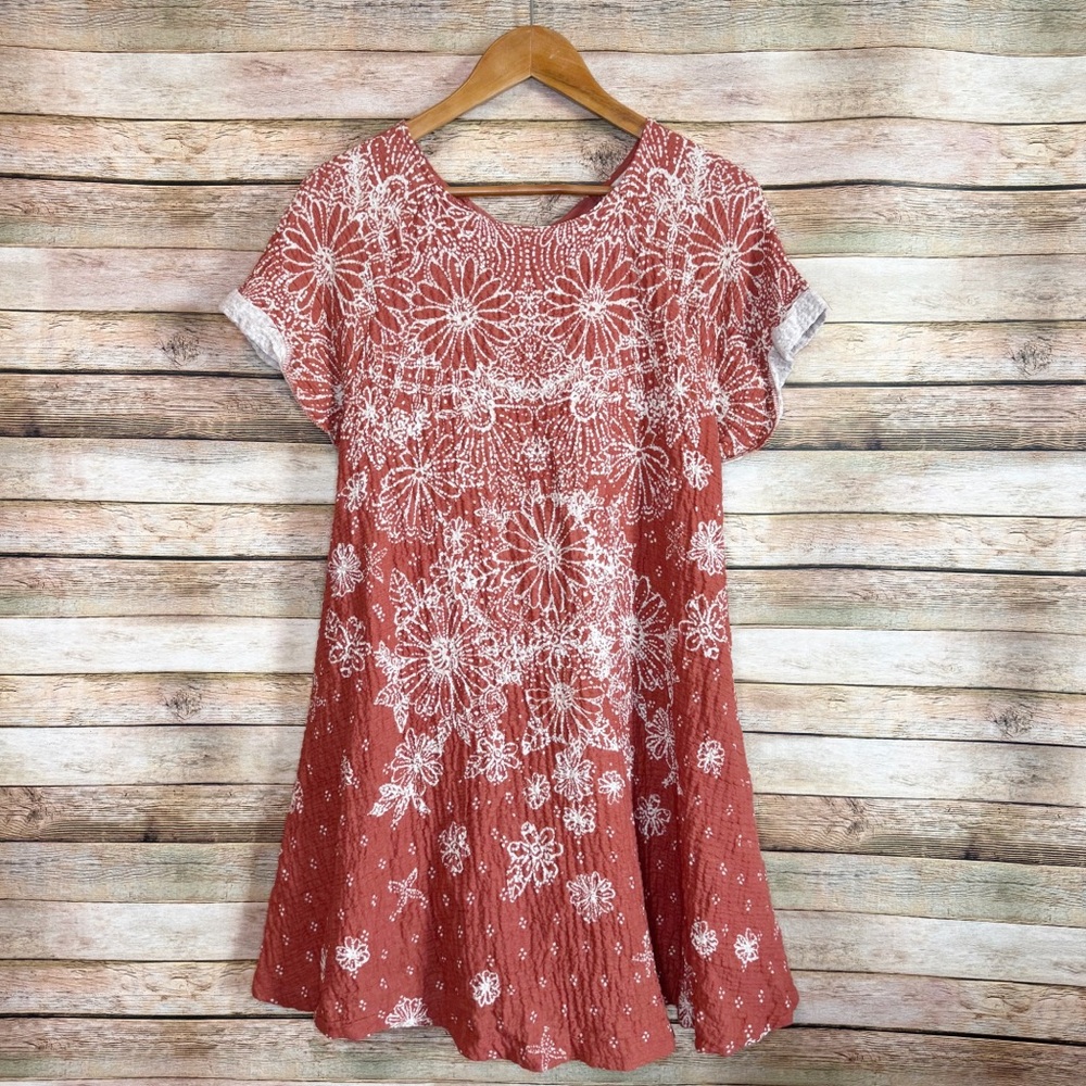 Free People Pinwheel Burnt Orange Guazy Floral open Back Mini Dress Size Small